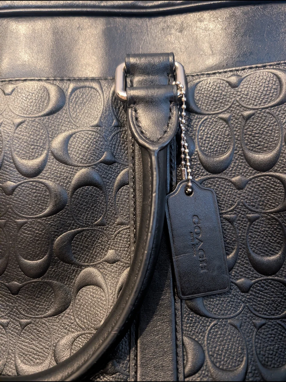 Coach Men's Black Signature Embossed Leather Briefcase